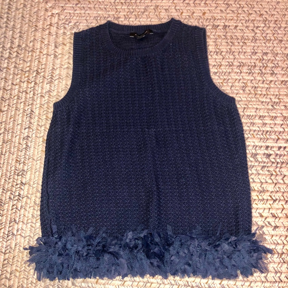 Ann Taylor Sleeveless Sweater with Fringe Detail